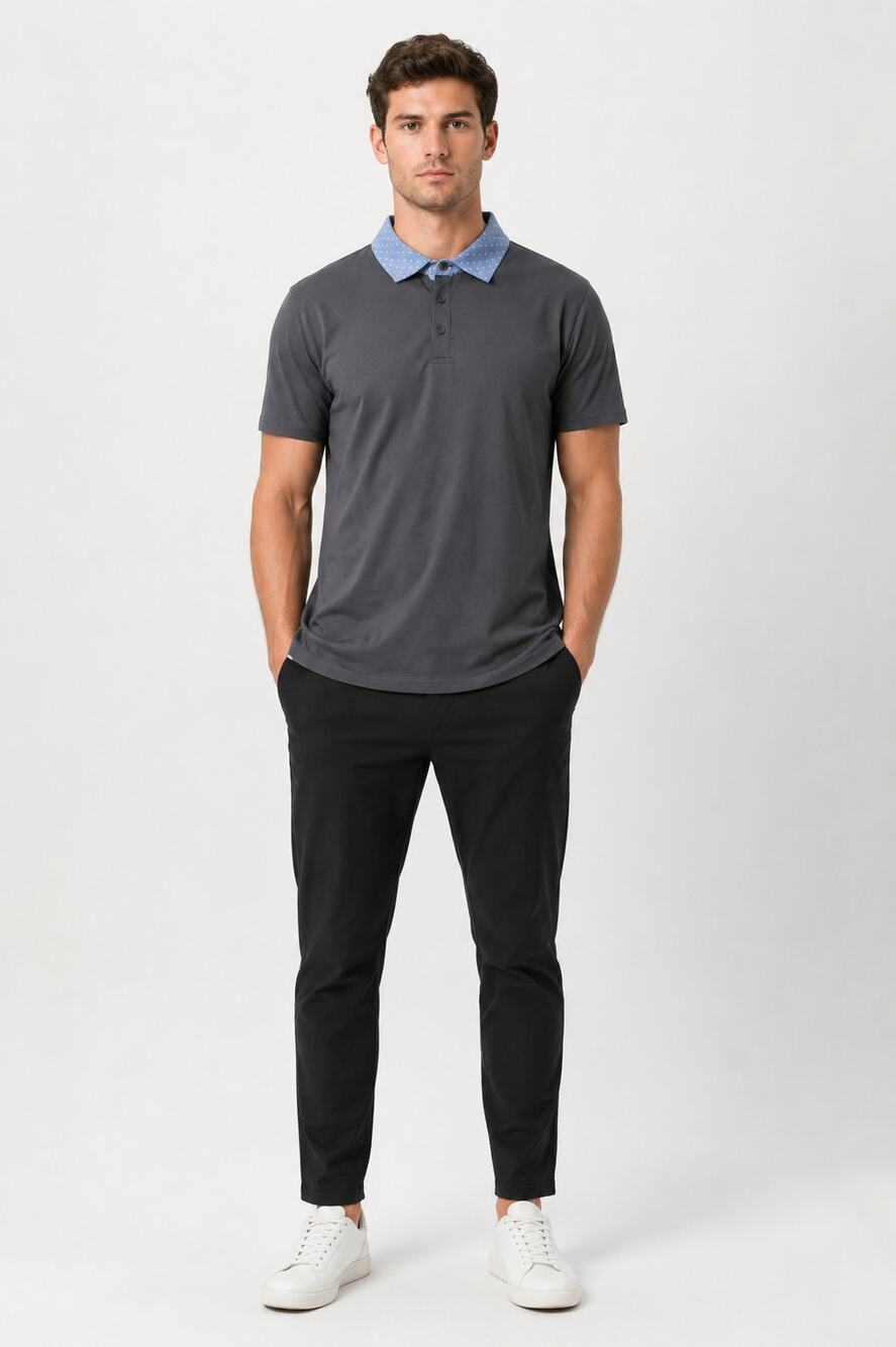 BYLT Lux Short Sleeve Golf Polo Shirt Charcoal Grey Polka Dot Mens Medium New